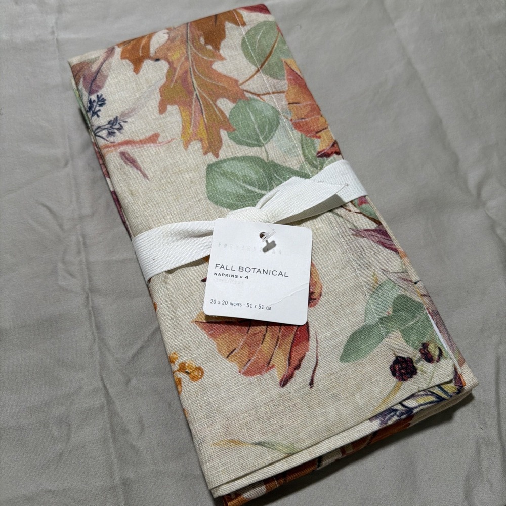 Potterybarn Fall Botanical Cotton Napkins 20"X20" SET OF 4 ~ Autumn Leaves
